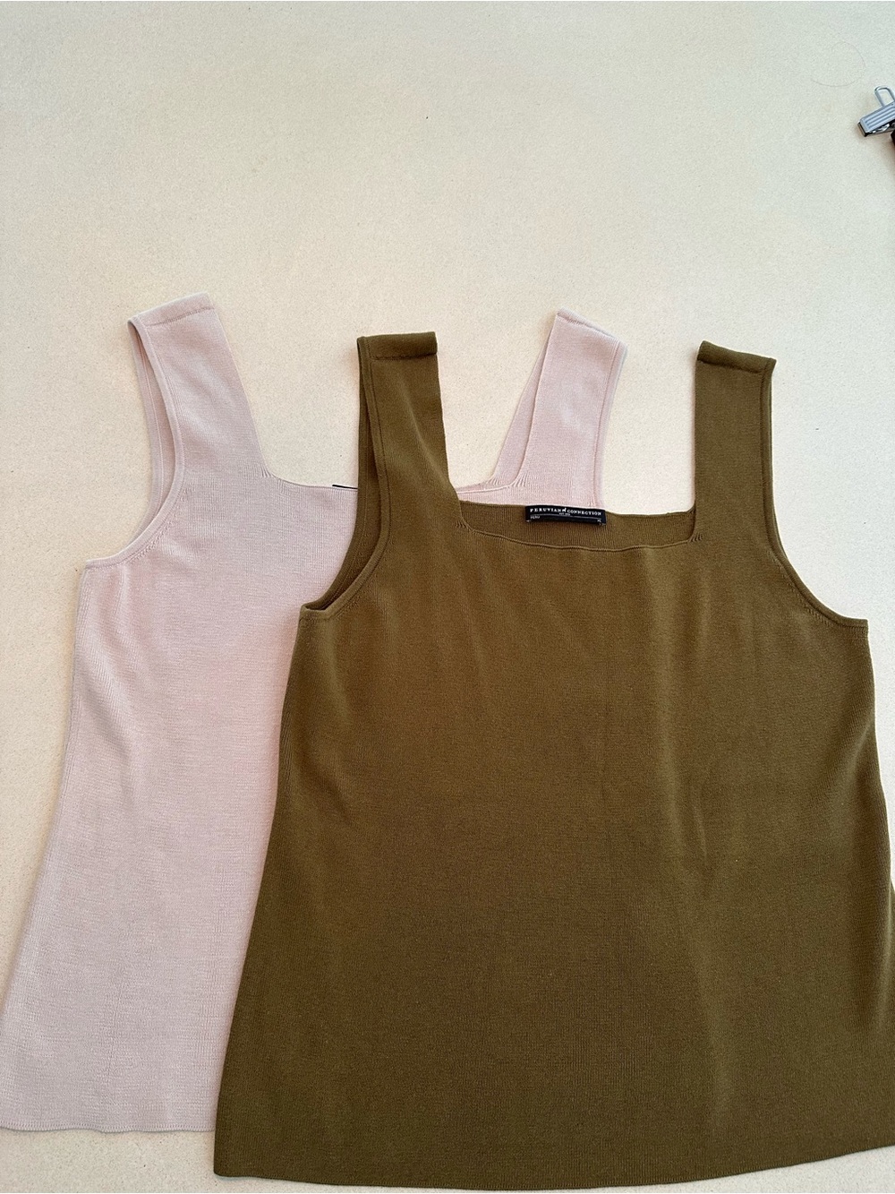 Peruvian Connection Ecru/Olive square-neck tank top sz XL neutral classic fall